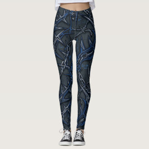 Cobalt Chains & Spikes: Cold Industrial  Leggings
