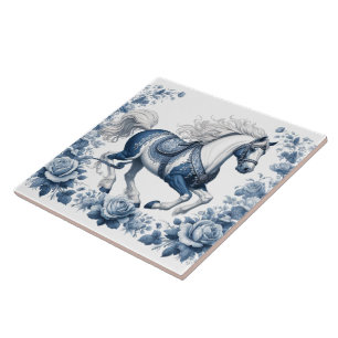 Cobalt Charger: Blossoms in Motion Ceramic Tile