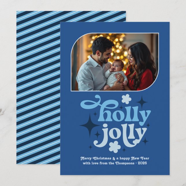 Cobalt Cheer Modern Blue Christmas Photo Holiday Card (Front/Back)