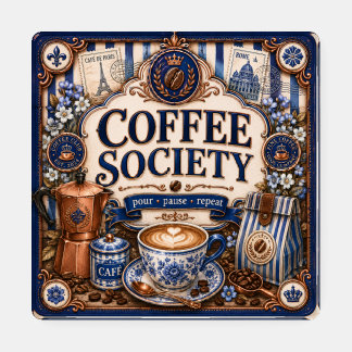 Cobalt Coffee Society Set of 4 Coffee Coasters