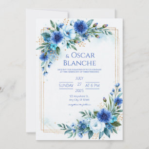 Cobalt Cornflower Watercolor Wedding Invitation