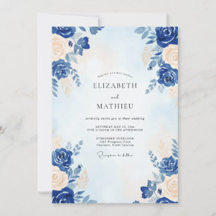 Cobalt Cream Petal Wedding Invitation