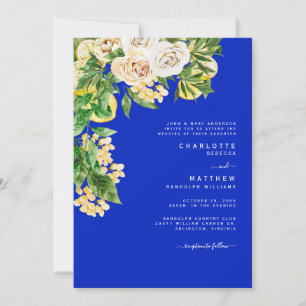 Cobalt Floral Lemon Bride Parents Tropical Wedding Invitation