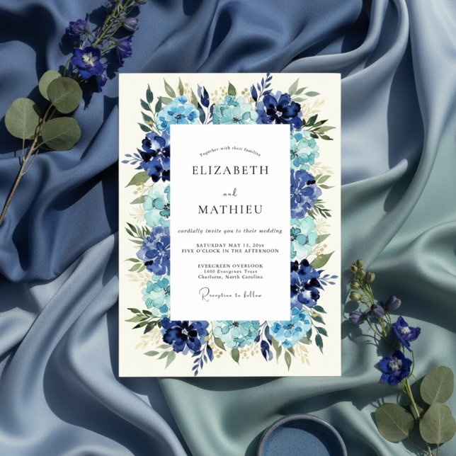 Cobalt Floral Lush Romance Wedding Invitation (Creator Uploaded)