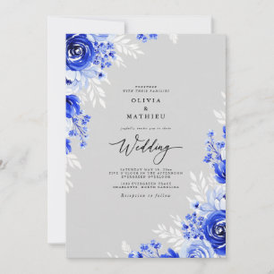 Cobalt Floral Romance Wedding Invitation