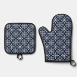 Cobalt Garden Tile – Blue and White Floral Oven Mitt &amp; Pot Holder Set