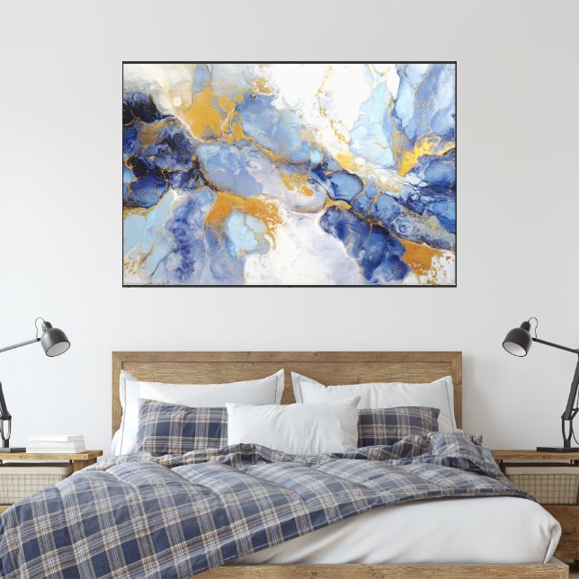 Cobalt & Gold Ocean Vein Abstract Art  Canvas Print (Insitu(Bedroom))
