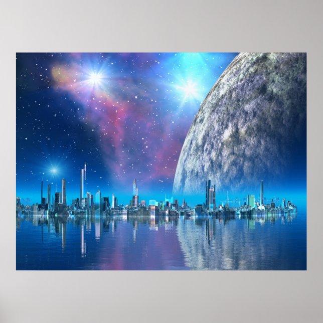 Cobalt Island Cites Scifi / Fantasy Art Print (Front)