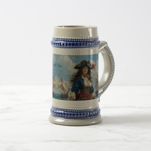 Cobalt Kate - High-Contrast Female Pirate Captain Beer Stein