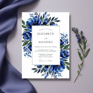 Cobalt Lush Blossom Wedding Invitation