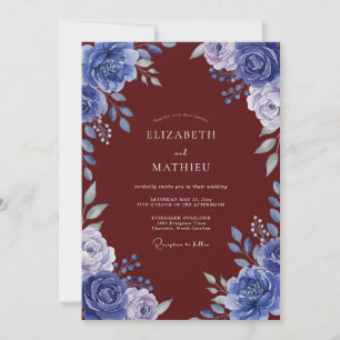 Cobalt Maroon Painted Wedding Invitation