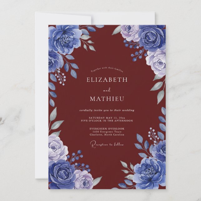 Cobalt Maroon Painted Wedding Invitation (Front)