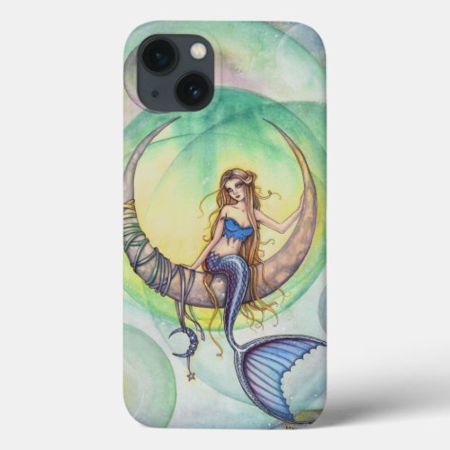 Cobalt Moon Watercolor Mermaid Art Illustration iPhone 13 Case