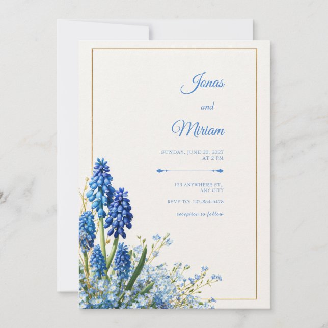 Cobalt Muscari Gold Frame Textured Background Invitation (Front)