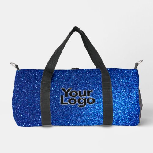 Cobalt Navy Blue Glitter Luxury Business Logo  Duffle Bag