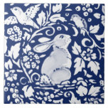 Cobalt Navy Blue Rabbit Bird Dedham Delft Morris C Ceramic Tile<br><div class="desc">In rich, dark navy blue or cobalt blue with white, a bunny rabbit and birds sit among stylized floral, berry and leaf designs, inspired by antique Delft, Dedham and oriental chinoiserie pottery motifs; the intricate art is reminiscent of William Morris tapestries. A wonderful, unique artwork for your decor, or as...</div>