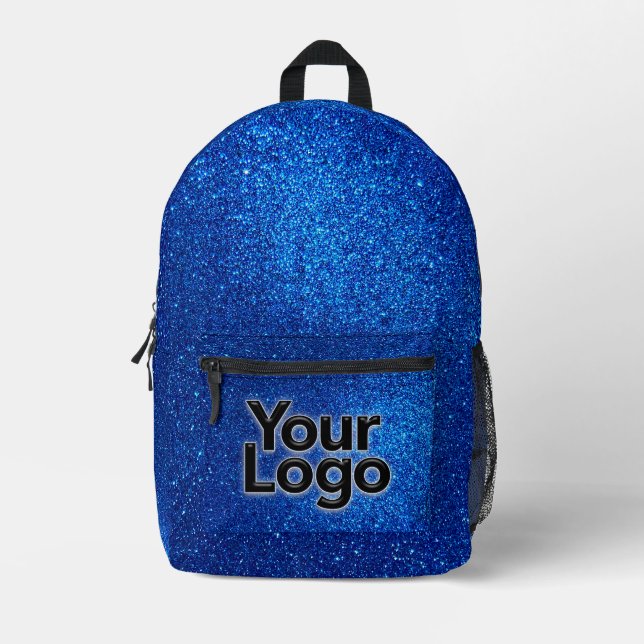 Cobalt Navy Blue Sparkly Glitter Professional Logo Printed Backpack (Front)