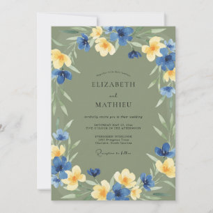 Cobalt Ochre Wildflower Wedding Invitation