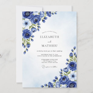 Cobalt Painterly Blossom Wedding Invitation
