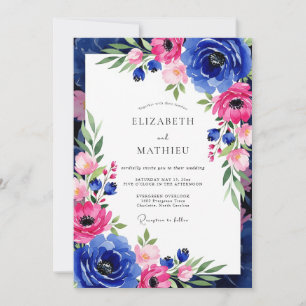 Cobalt Pink Botanical Romance Wedding Invitation