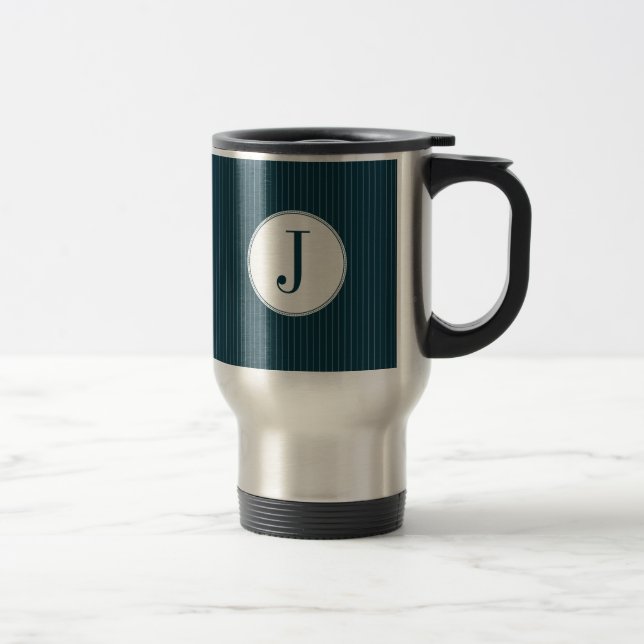 Cobalt Pinstripe Single Monogram Mug (Right)