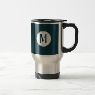 Cobalt Pinstripe Single Monogram Travel Mug