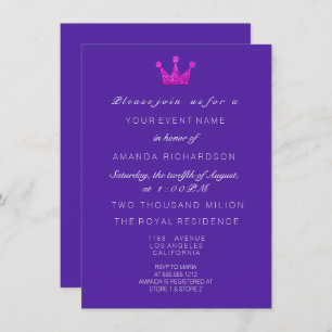 Cobalt Purple PinkCrown Royal Glitter 16th Bridal Invitation