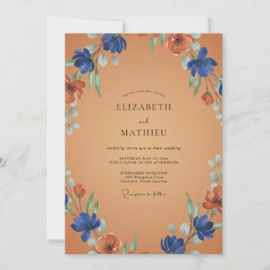 Cobalt Rust Wildflower Wedding Invitation
