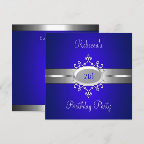 Cobalt Silver Jewel 21st Elegant Birthday Party Custom Announcement