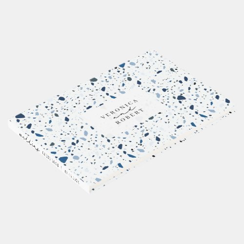 Cobalt Stone Blue Terrazzo Pattern Wedding Guest Book