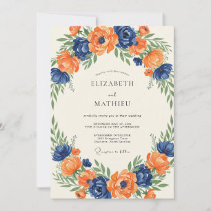 Cobalt Tangerine Petal Wedding Invitation