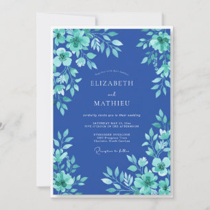Cobalt Teal Leafy Wedding Invitation