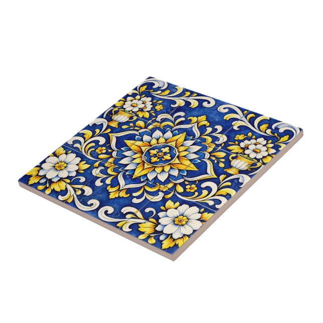 Cobalt Vase Medallion Tile (Side)