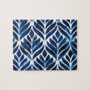 Cobalt Watercolor Tiles IV Jigsaw Puzzle