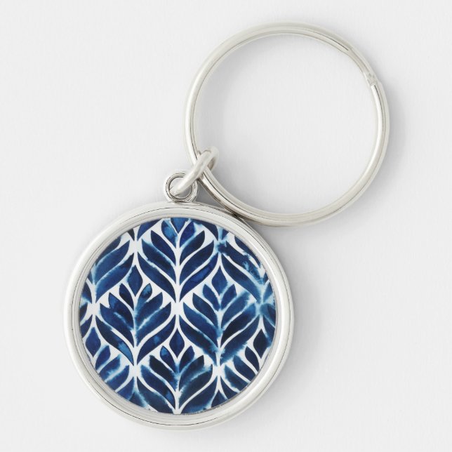 Cobalt Watercolor Tiles IV Keychain (Front)