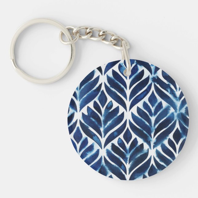 Cobalt Watercolor Tiles IV Keychain (Front)