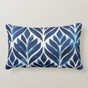 Cobalt Watercolor Tiles IV Lumbar Pillow