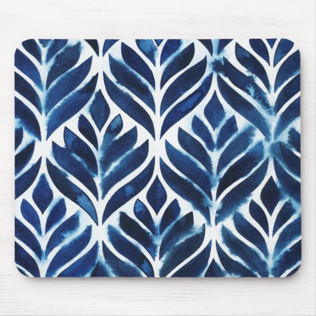 Cobalt Watercolor Tiles IV Mouse Pad (Front)