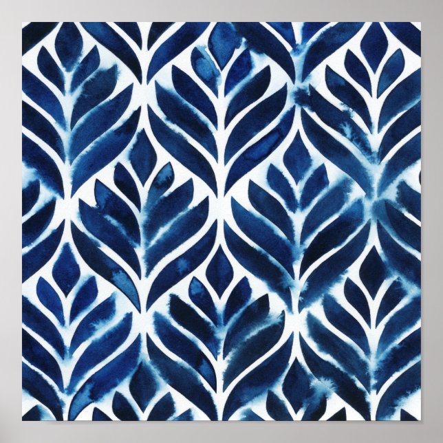 Cobalt Watercolor Tiles IV Poster (Front)