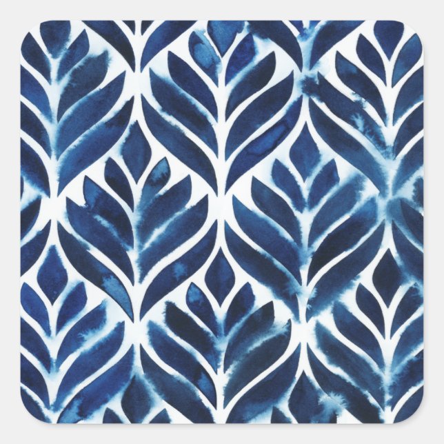 Cobalt Watercolor Tiles IV Square Sticker (Front)