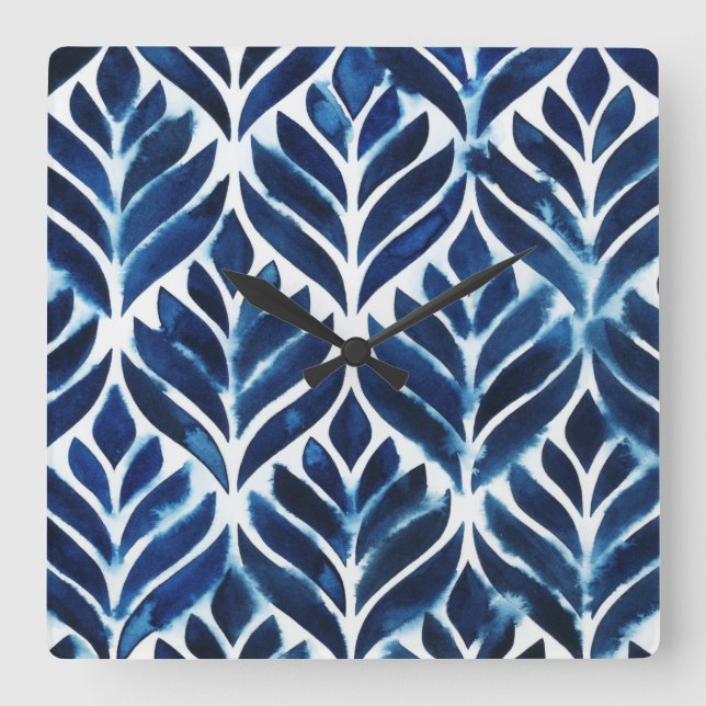 Cobalt Watercolor Tiles IV Square Wall Clock (Front)