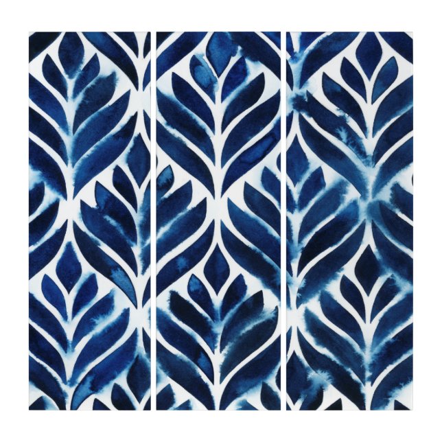 Cobalt Watercolor Tiles IV Triptych (Front)