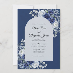 Cobalt White Foliage Eucalyptus Wedding Invitation