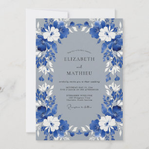 Cobalt White Wreath Wedding Invitation