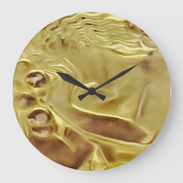 Cobaltmoondesign, Art, Clock, Gold Lady, Glass, Large Clock (Front)
