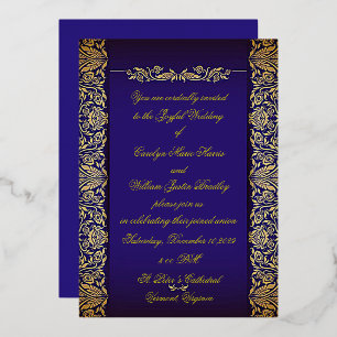 Cobalts Blue Ornate Wedding Invitation Foil Invitation