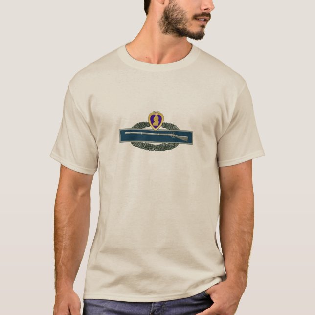 COBAT INFANTRY BADGE (CIB) WITH PURPLE HEART MEDAL T-Shirt (Front)