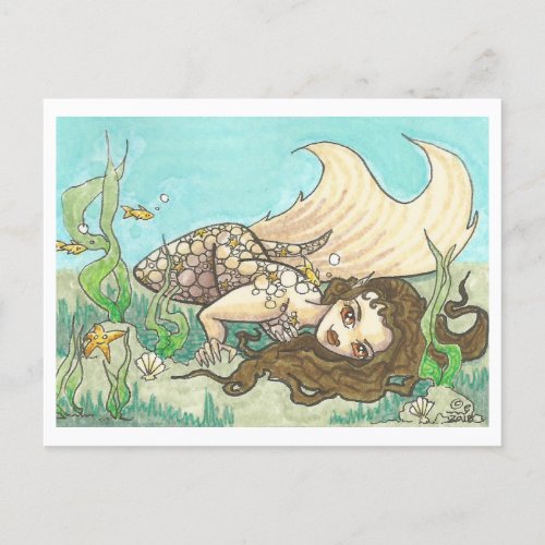 Cobblestone Mermaid Fantasy Portrait Art Print Postcard