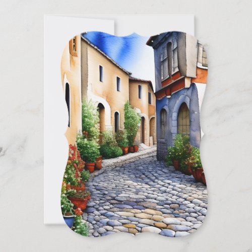 Cobblestone Path in a Mediterranean Setting  Note Card