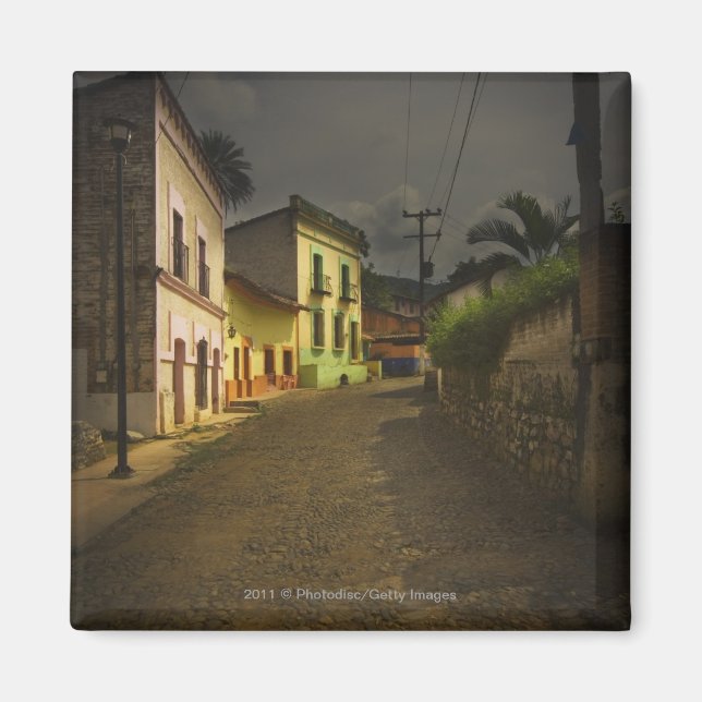 Cobblestone Road & Yellow Buildings in Mexico Magnet (Front)